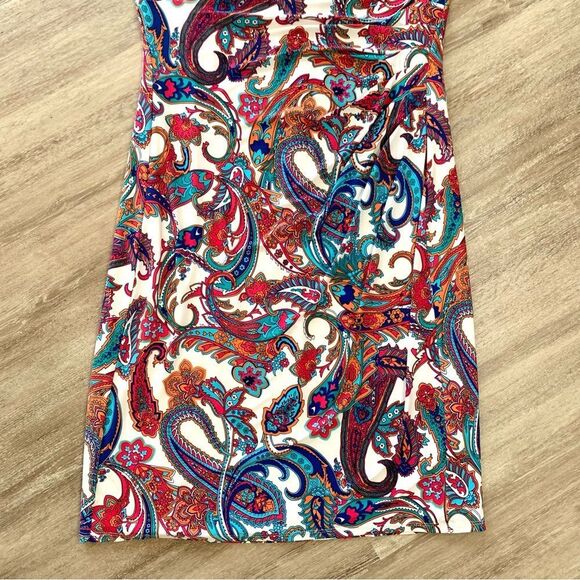 Lauren Ralph Lauren Paisley Print Ruched Cap Sleeve Sheath Dress Size 16 - Picture 3 of 9